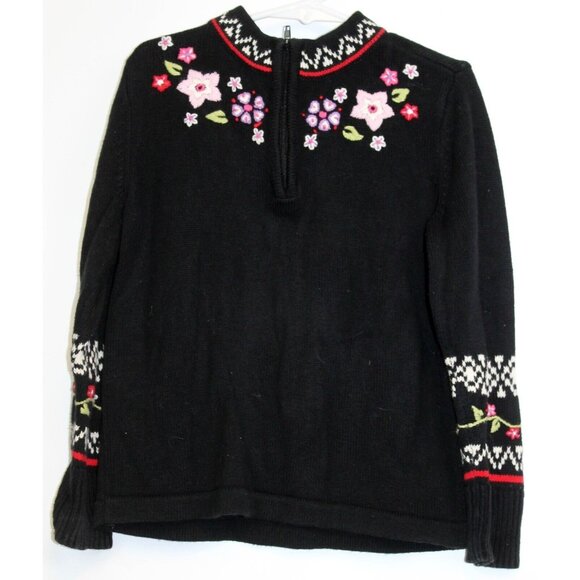 Hanna Andersson Girls Embroidered Flowers Knit Sweater Sz 110 US 5 Mock Neck - Picture 1 of 7